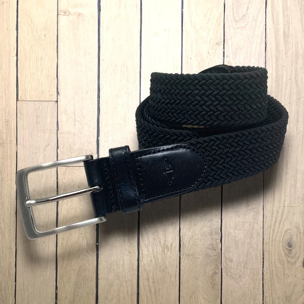 Vintage Y2K Dockers Men's Sz 38 Black Braided Twill Belt Silver Hardware